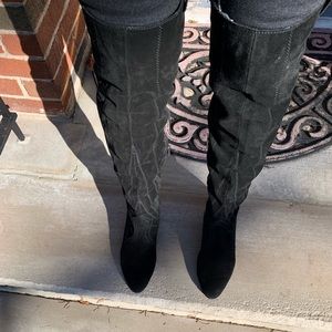Black suede over the knee boots